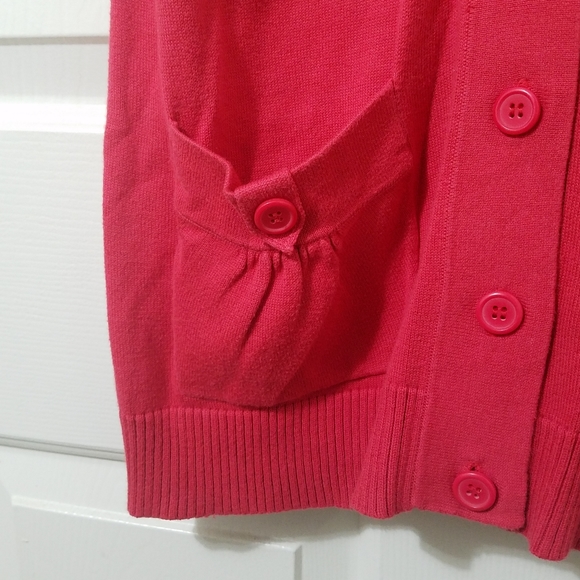 TABITHA Pink/Red Button Fitted 3/4 Sleeve Cardigan - Picture 6 of 11